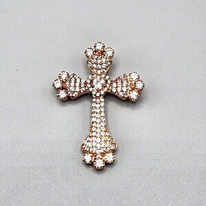 Sterling Silver Cross Pendant w Heart Cut Stone 925 ATR 7.6g Gold Tone Plating
